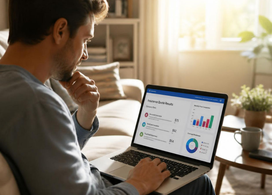 Man analyzing financial data on a laptop, focused on the screen with charts and graphs displayed